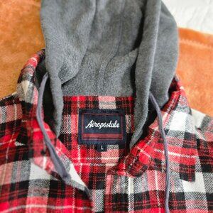 Aeropostale Men’s Plaid Flannel Button-Up Shirt w/ Hood Size L